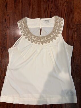Banana Republic Cream Beaded Bohemian Neckline Sleeveless Top